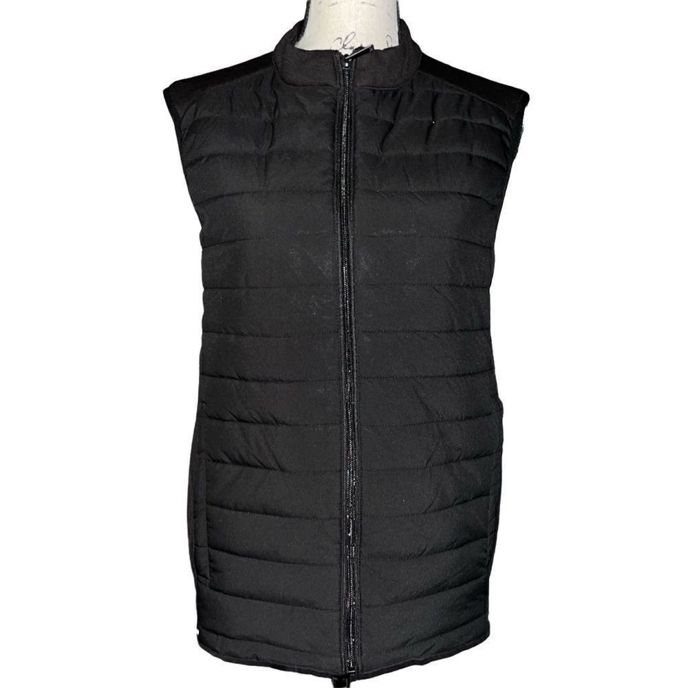 Denim & Flower Ricky Singh Mens Black Hybrid Quilted Puffer Vest Size Medium